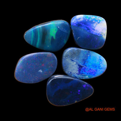 5 Pcs 25.00 Cts Lab-Created Doublet Opal Loose Gemstone Mix Cabochon Wholesale Lot 10X10X4 mm TO 9X14X4 mm D-151