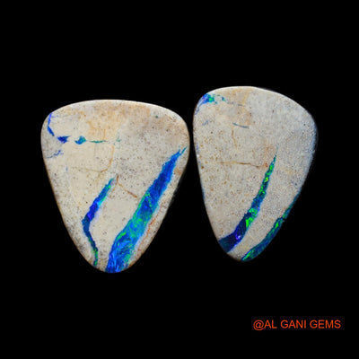 2 Pcs 25.00 Cts Lab-Created Australian Doublet Opal Loose Gemstone Mix Cabochon 15X20X4 mm TO 17X20X4 mm D-160