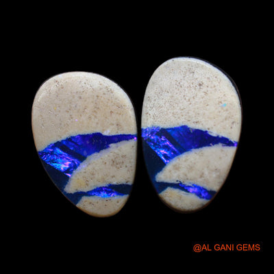 2 Pcs 15.00 Cts Lab-Created Australian Doublet Opal Loose Gemstone Mix Cabochon 11X16X4 mm TO 11X17X4 mm D-162