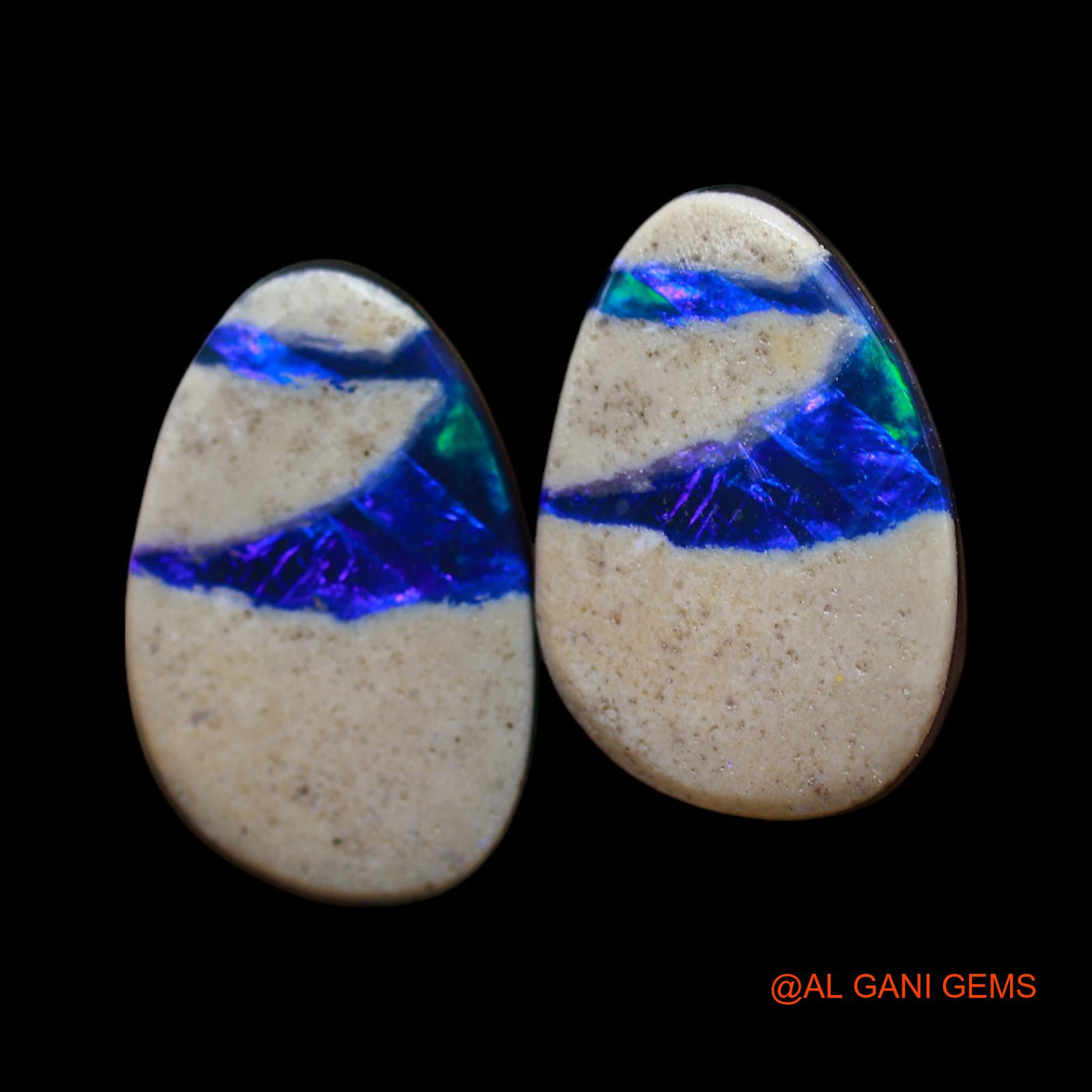 2 Pcs 15.00 Cts Lab-Created Australian Doublet Opal Loose Gemstone Mix Cabochon 11X16X4 mm TO 11X17X4 mm D-162