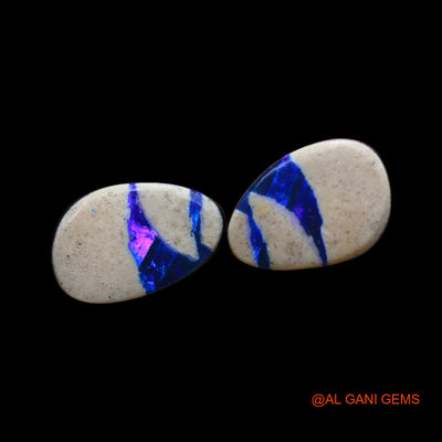 2 Pcs 15.00 Cts Lab-Created Australian Doublet Opal Loose Gemstone Mix Cabochon 11X16X4 mm TO 11X17X4 mm D-162