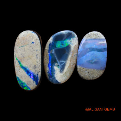 3 Pcs 26.00 Cts Lab-Created Australian Doublet Opal Loose Gemstone Mix Cabochon 10X16X4 mm TO 9X20X5 mm D-163