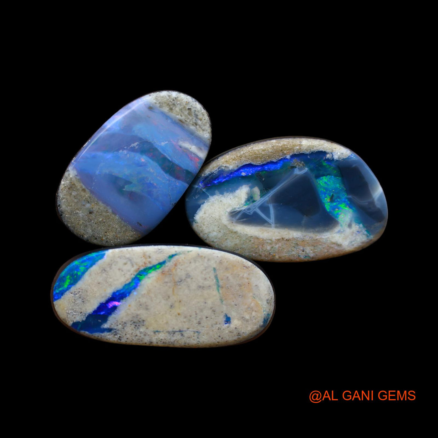 3 Pcs 26.00 Cts Lab-Created Australian Doublet Opal Loose Gemstone Mix Cabochon 10X16X4 mm TO 9X20X5 mm D-163