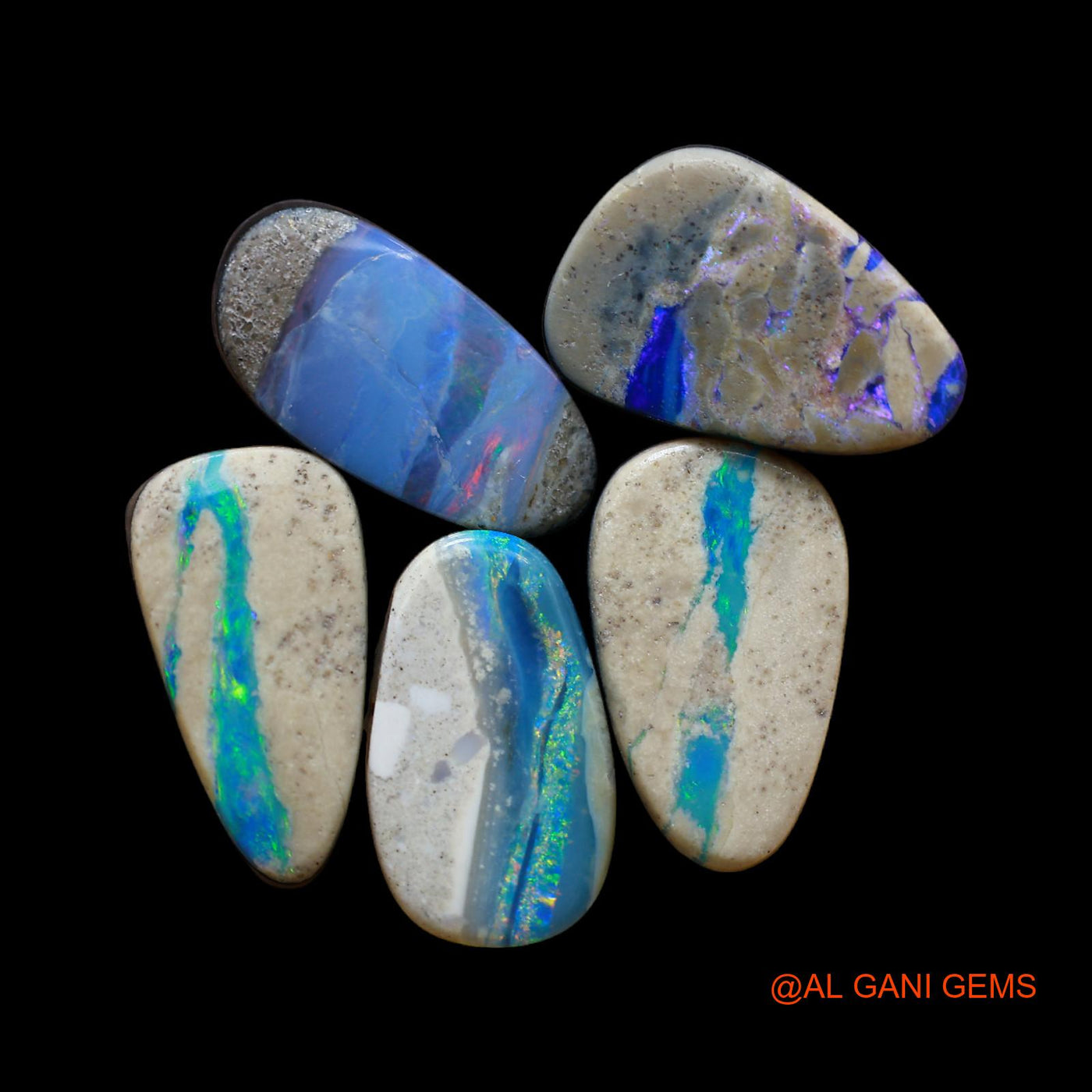 Lab-Created Doublet Opal Loose Gemstone Mix Cabochon 5 Pcs Wholesale Lot 30.00 Cts 9X15X4 mm TO 9X16X4 mm D-165