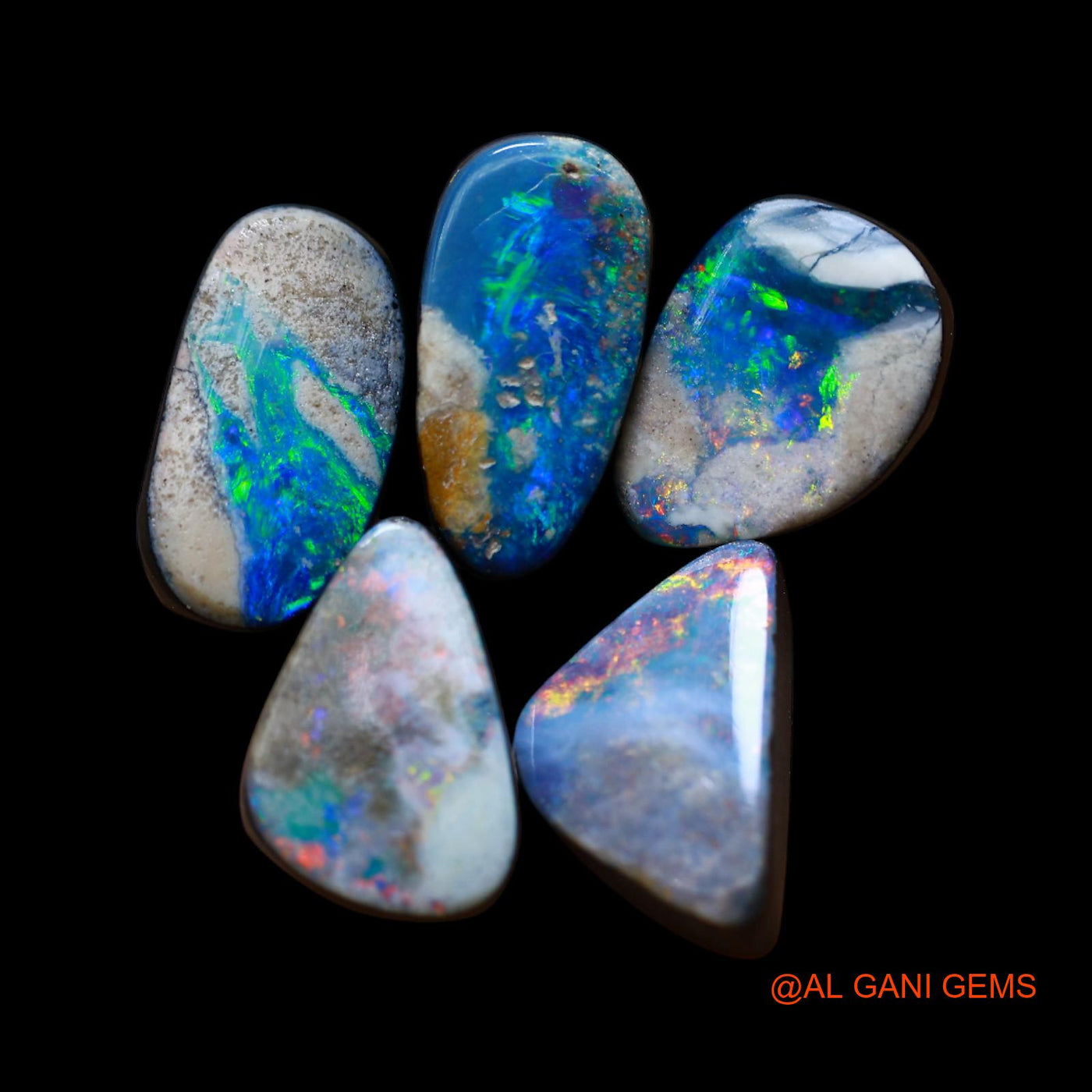 5 Pcs 19.00 Cts Lab-Created Doublet Opal Loose Gemstone Mix Cabochon Wholesale Lot 8X11X3 mm TO 7X12X4 mm D-170