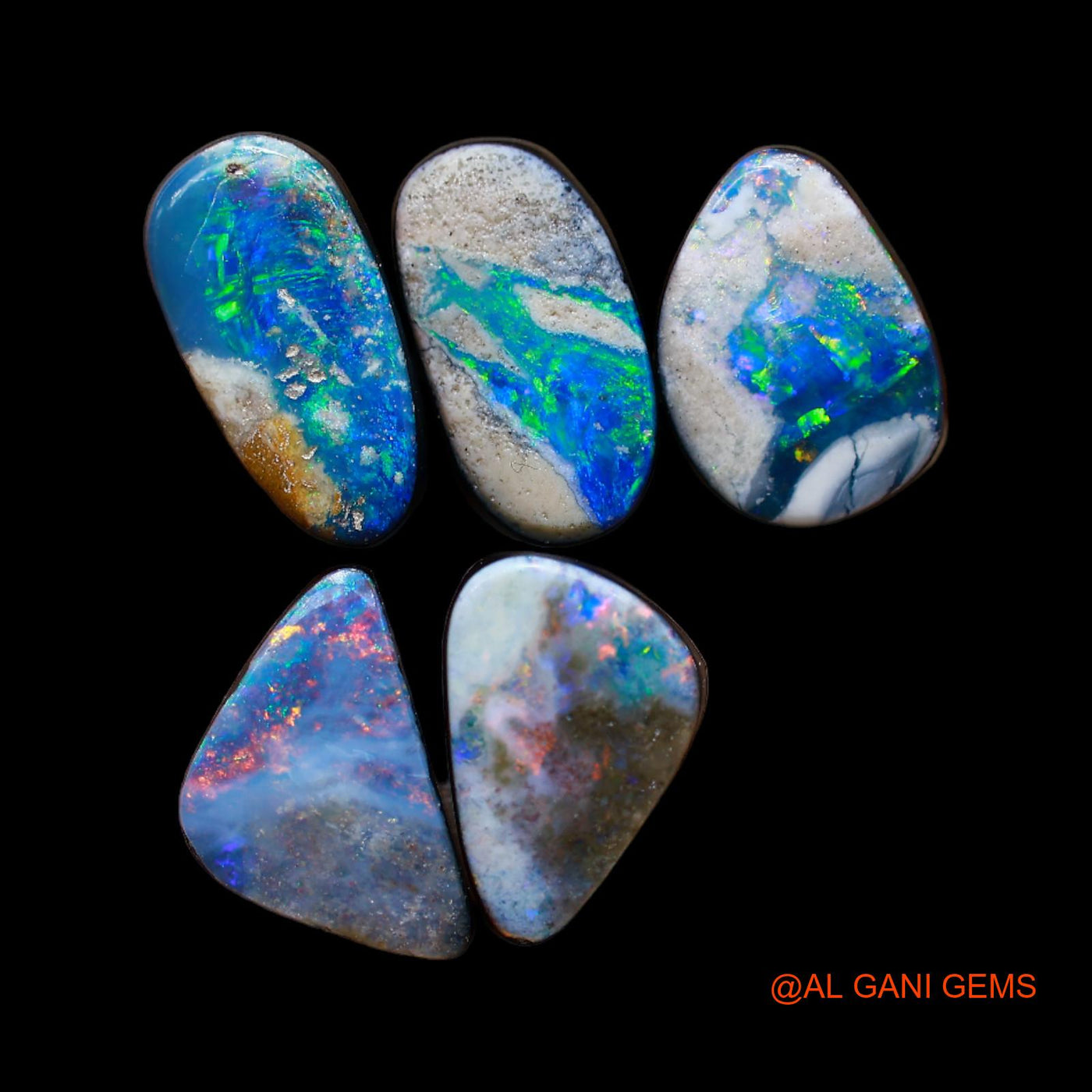 5 Pcs 19.00 Cts Lab-Created Doublet Opal Loose Gemstone Mix Cabochon Wholesale Lot 8X11X3 mm TO 7X12X4 mm D-170