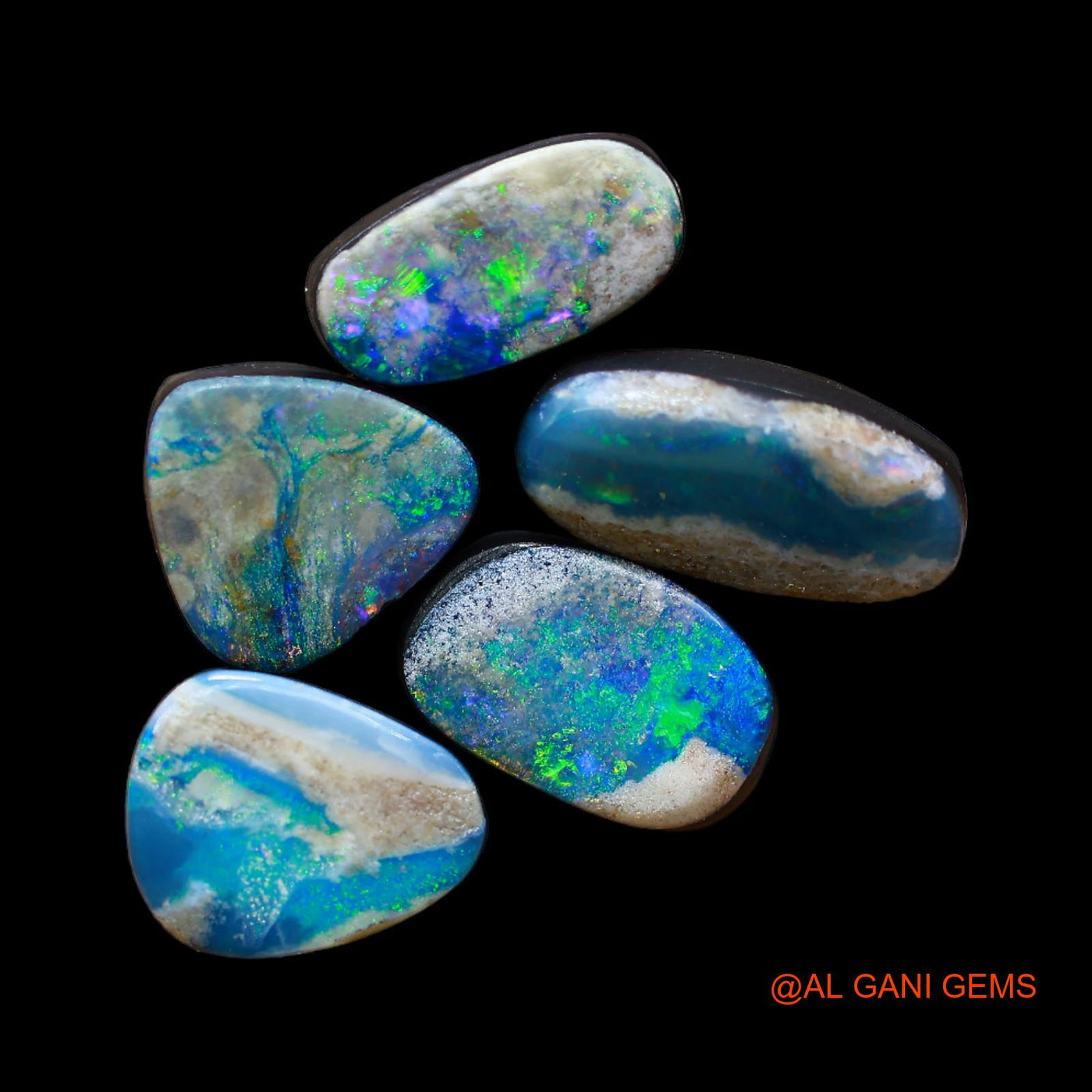 5 Pcs 19.00 Cts Lab-Created Doublet Opal Loose Gemstone Mix Cabochon Wholesale Lot 6X12X4 mm TO 6X14X4 mm D-171