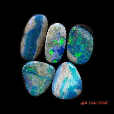 5 Pcs 19.00 Cts Lab-Created Doublet Opal Loose Gemstone Mix Cabochon Wholesale Lot 6X12X4 mm TO 6X14X4 mm D-171