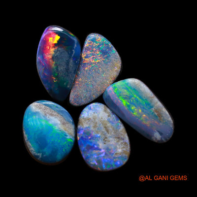 5 Pcs 15.00 Cts Lab-Created Doublet Opal Loose Gemstone Mix Cabochon Wholesale Lot 8X10X4 mm TO 6X11X3 mm D-176