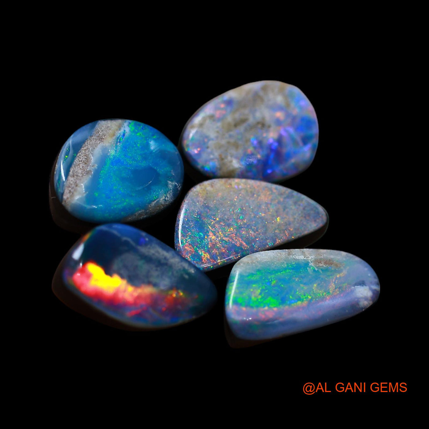 5 Pcs 15.00 Cts Lab-Created Doublet Opal Loose Gemstone Mix Cabochon Wholesale Lot 8X10X4 mm TO 6X11X3 mm D-176