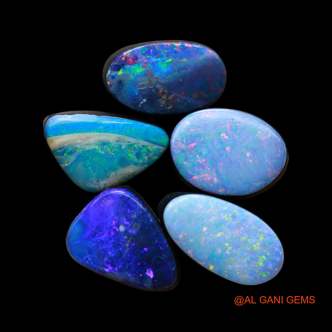 5 Pcs Wholesale Lot Lab-Created Doublet Opal Gemstone 14.00 Cts Loose Mix Cabochon 6X10X3 mm TO 6X11X4 mm D-178