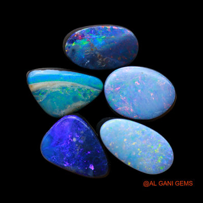 5 Pcs Wholesale Lot Lab-Created Doublet Opal Gemstone 14.00 Cts Loose Mix Cabochon 6X10X3 mm TO 6X11X4 mm D-178