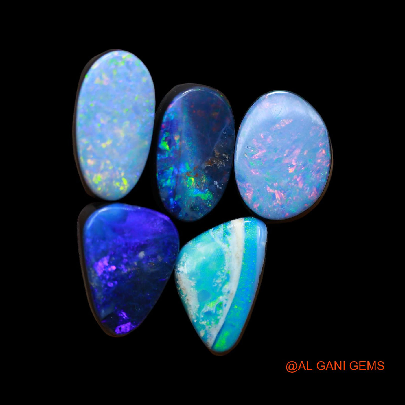 5 Pcs Wholesale Lot Lab-Created Doublet Opal Gemstone 14.00 Cts Loose Mix Cabochon 6X10X3 mm TO 6X11X4 mm D-178