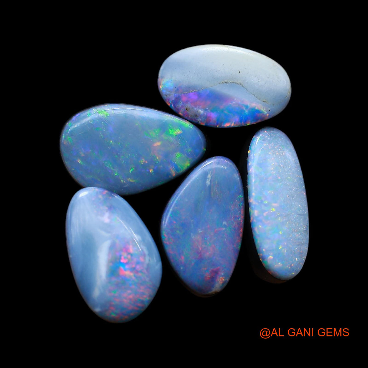 5 Pcs Wholesale Lot Lab-Created Doublet Opal Gemstone 12.00 Cts Loose Mix Cabochon 6X10X4 mm TO 7X12X4 mm D-181