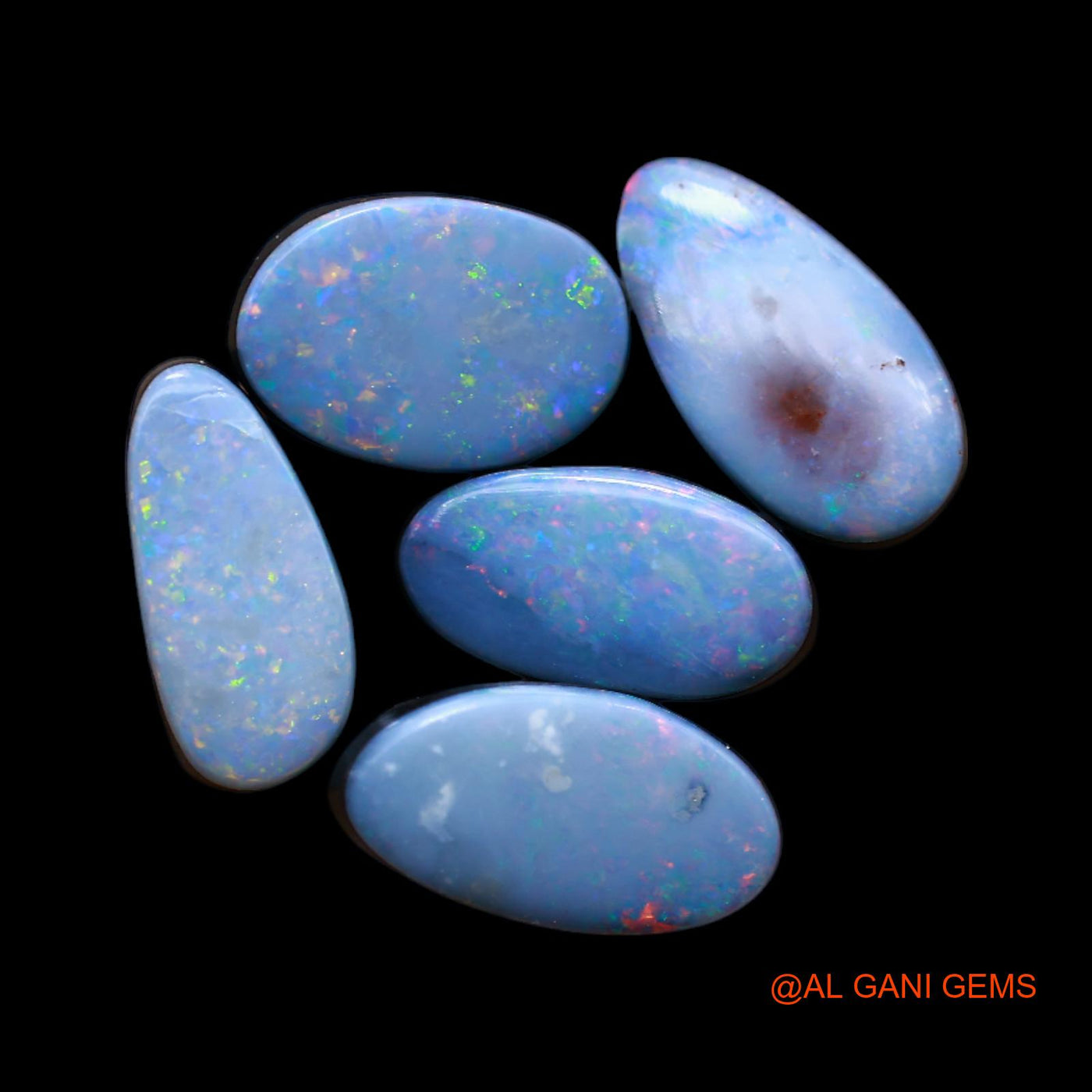 11.00 Cts Doublet Opal Loose Gemstone Mix Cabochon Lab-Created 5 Pcs Wholesale Lot 6X12X3 mm TO 7X10X3 mm D-185