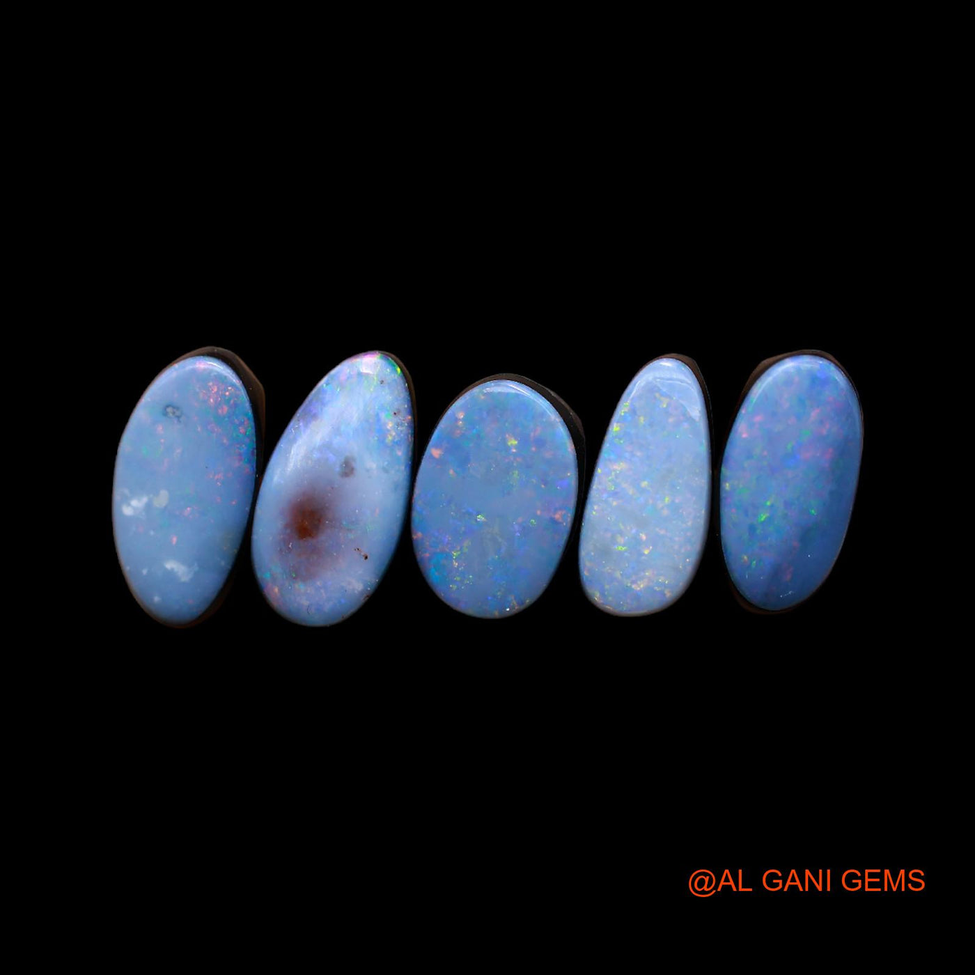11.00 Cts Doublet Opal Loose Gemstone Mix Cabochon Lab-Created 5 Pcs Wholesale Lot 6X12X3 mm TO 7X10X3 mm D-185