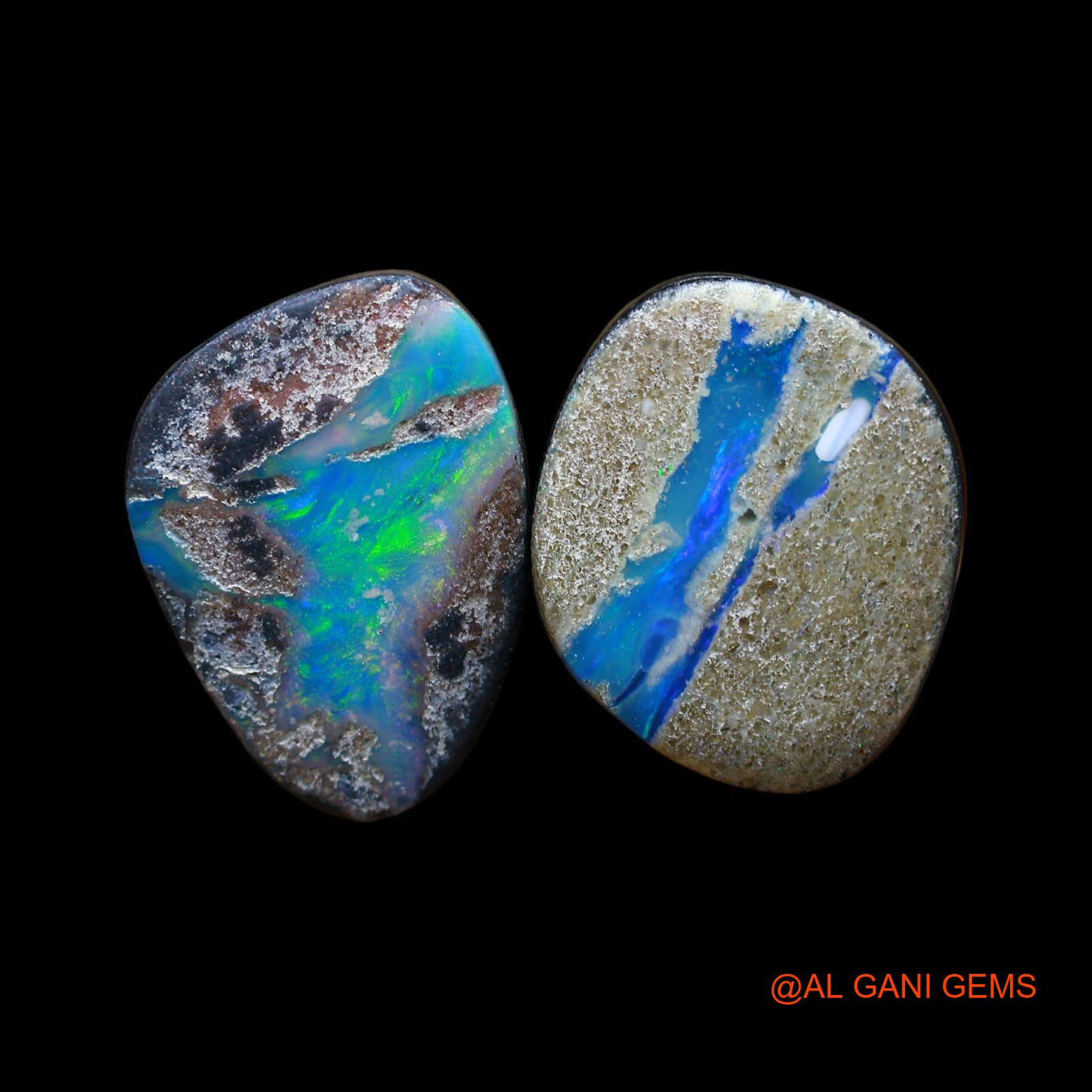 2 Pcs 12.00 Cts Lab-Created Australian Doublet Opal Loose Gemstone Mix Cabochon 12X13X3 mm TO 11X15X3 mm D-187