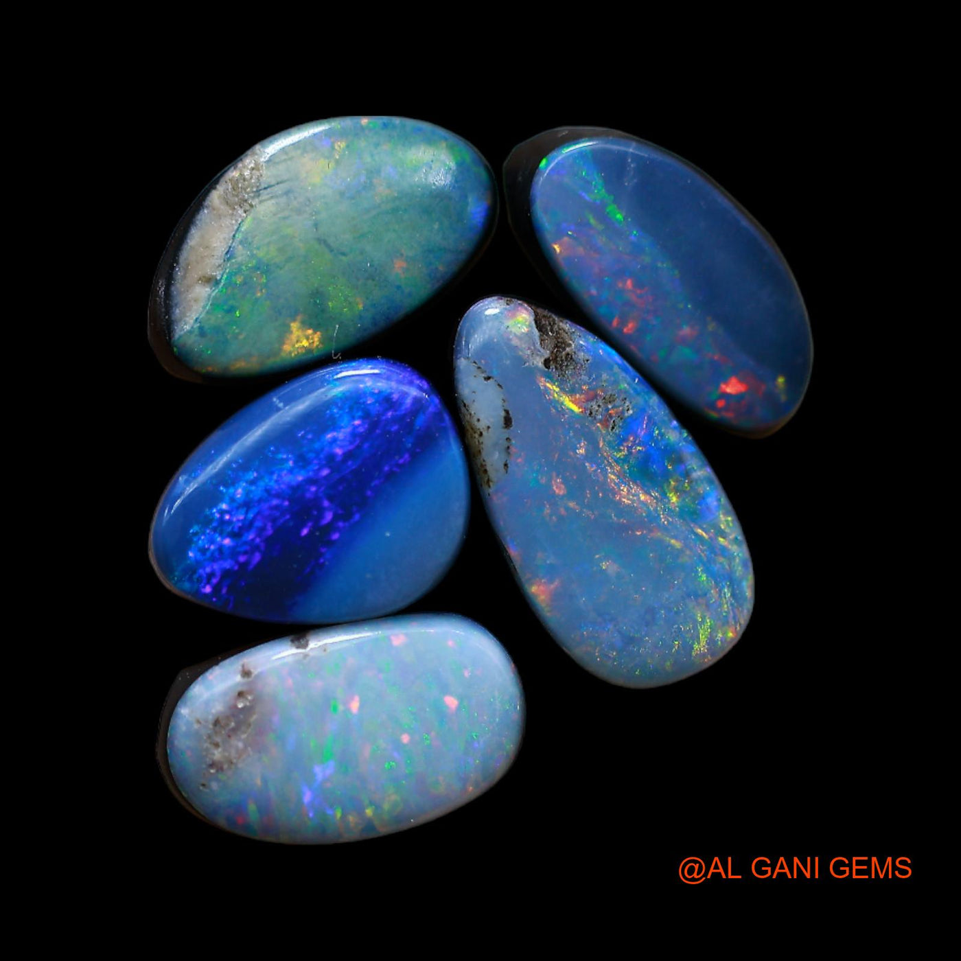 Lab-Created Doublet Opal Loose Gemstone Mix Cabochon 5 Pcs Wholesale Lot 8.00 Cts 6X8X4 mm TO 5X10X3 mm D-192