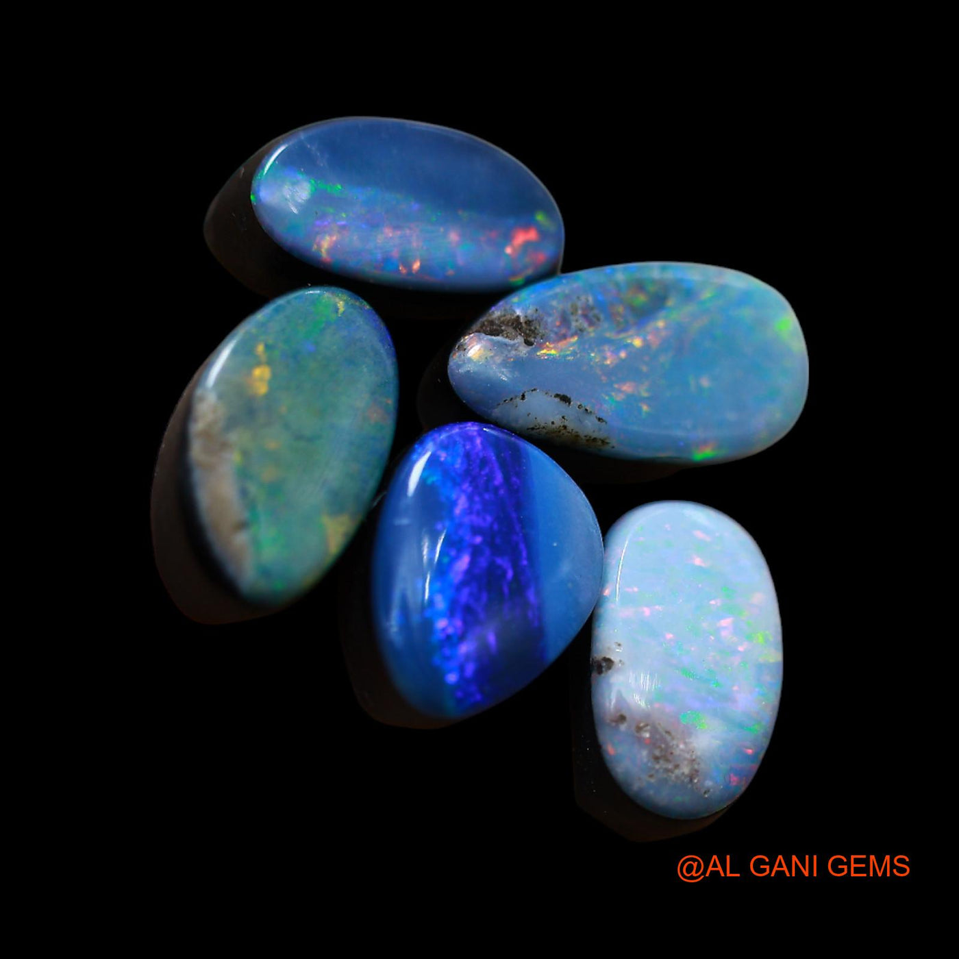 Lab-Created Doublet Opal Loose Gemstone Mix Cabochon 5 Pcs Wholesale Lot 8.00 Cts 6X8X4 mm TO 5X10X3 mm D-192