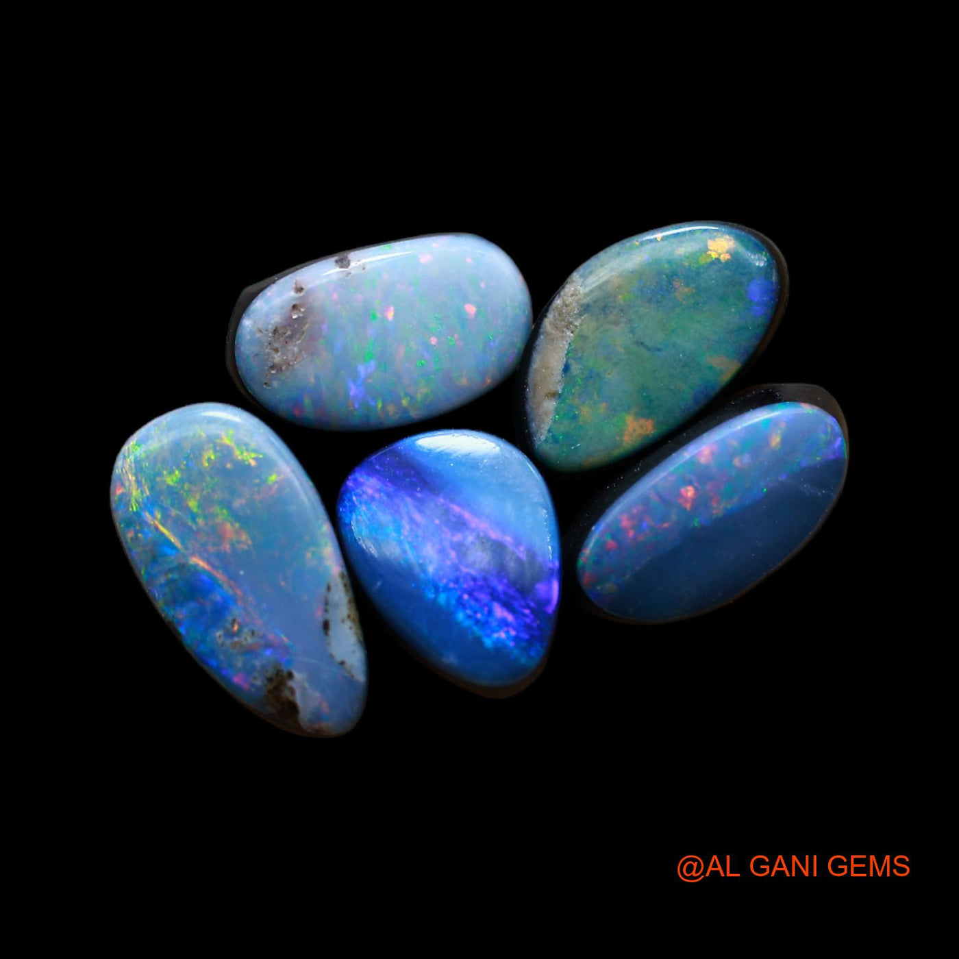 Lab-Created Doublet Opal Loose Gemstone Mix Cabochon 5 Pcs Wholesale Lot 8.00 Cts 6X8X4 mm TO 5X10X3 mm D-192