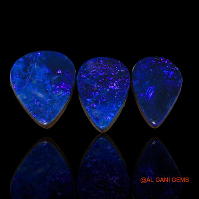 3 Pcs 15.50 Cts Lab-Created Australian Doublet Opal Loose Gemstone Pear Cabochon 14X9X4 mm TO 15X12X3 mm D-72