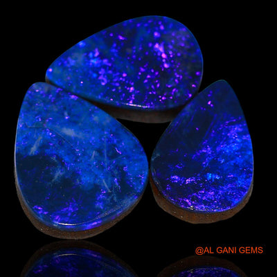 3 Pcs 15.50 Cts Lab-Created Australian Doublet Opal Loose Gemstone Pear Cabochon 14X9X4 mm TO 15X12X3 mm D-72