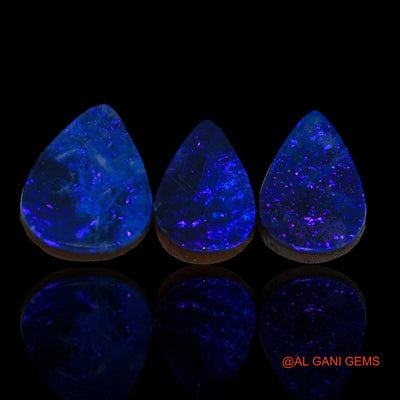 3 Pcs 15.50 Cts Lab-Created Australian Doublet Opal Loose Gemstone Pear Cabochon 14X9X4 mm TO 15X12X3 mm D-72