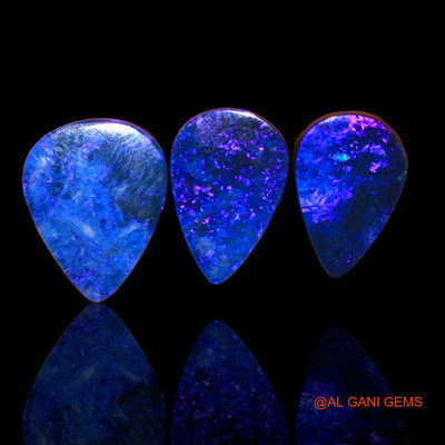 3 Pcs 15.50 Cts Lab-Created Australian Doublet Opal Loose Gemstone Pear Cabochon 14X9X4 mm TO 15X12X3 mm D-72