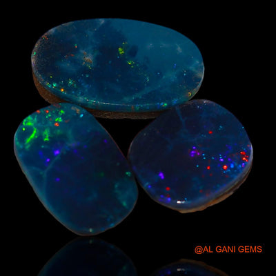 Lab-Created Doublet Opal Loose Gemstone Oval Cabochon From Australia 3 Pcs 10.60 Cts 10X8X3 mm TO 15X9X3 mm D-73