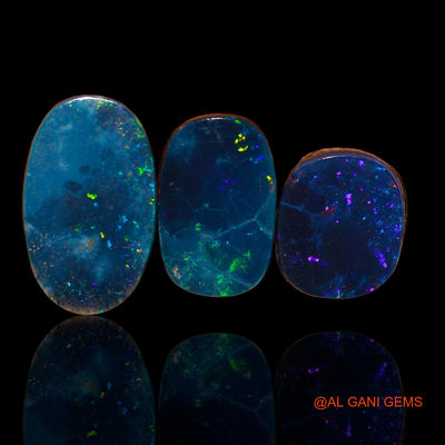 Lab-Created Doublet Opal Loose Gemstone Oval Cabochon From Australia 3 Pcs 10.60 Cts 10X8X3 mm TO 15X9X3 mm D-73