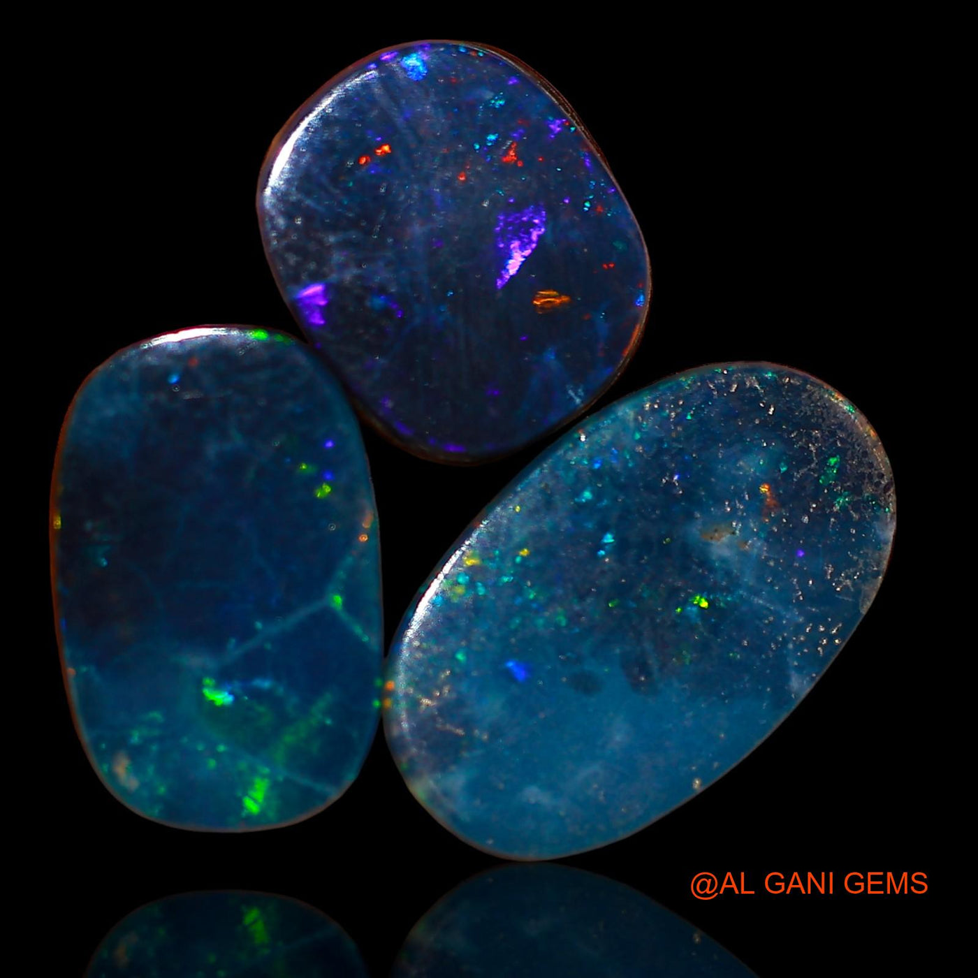 Lab-Created Doublet Opal Loose Gemstone Oval Cabochon From Australia 3 Pcs 10.60 Cts 10X8X3 mm TO 15X9X3 mm D-73
