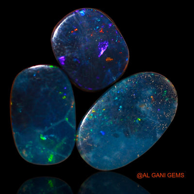 Lab-Created Doublet Opal Loose Gemstone Oval Cabochon From Australia 3 Pcs 10.60 Cts 10X8X3 mm TO 15X9X3 mm D-73