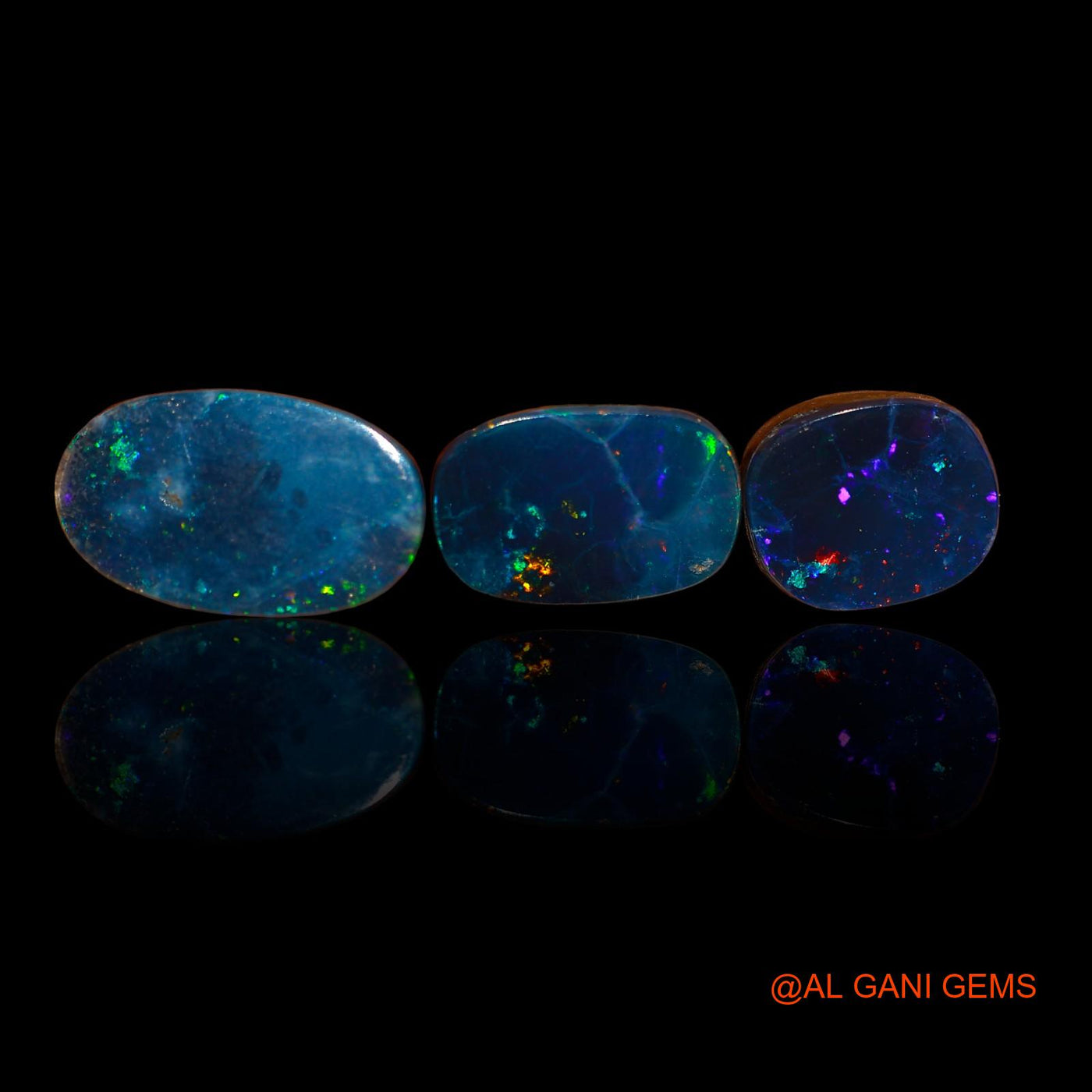 Lab-Created Doublet Opal Loose Gemstone Oval Cabochon From Australia 3 Pcs 10.60 Cts 10X8X3 mm TO 15X9X3 mm D-73