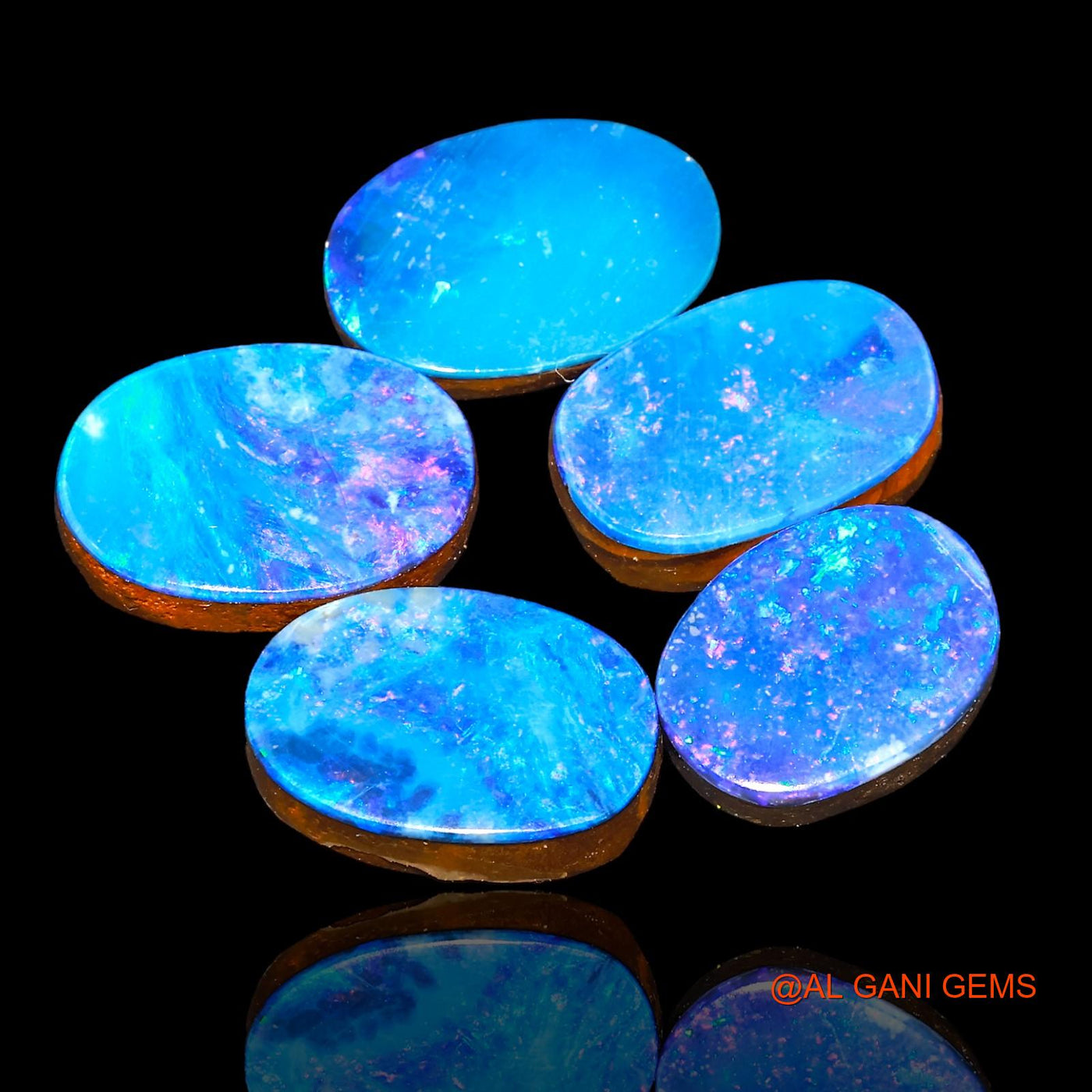 Lab-Created Doublet Opal Loose Gemstone Oval Cabochon 5 Pcs Wholesale Lot 22.80 Cts 12X9X4 mm TO 14X9X3 mm D-75