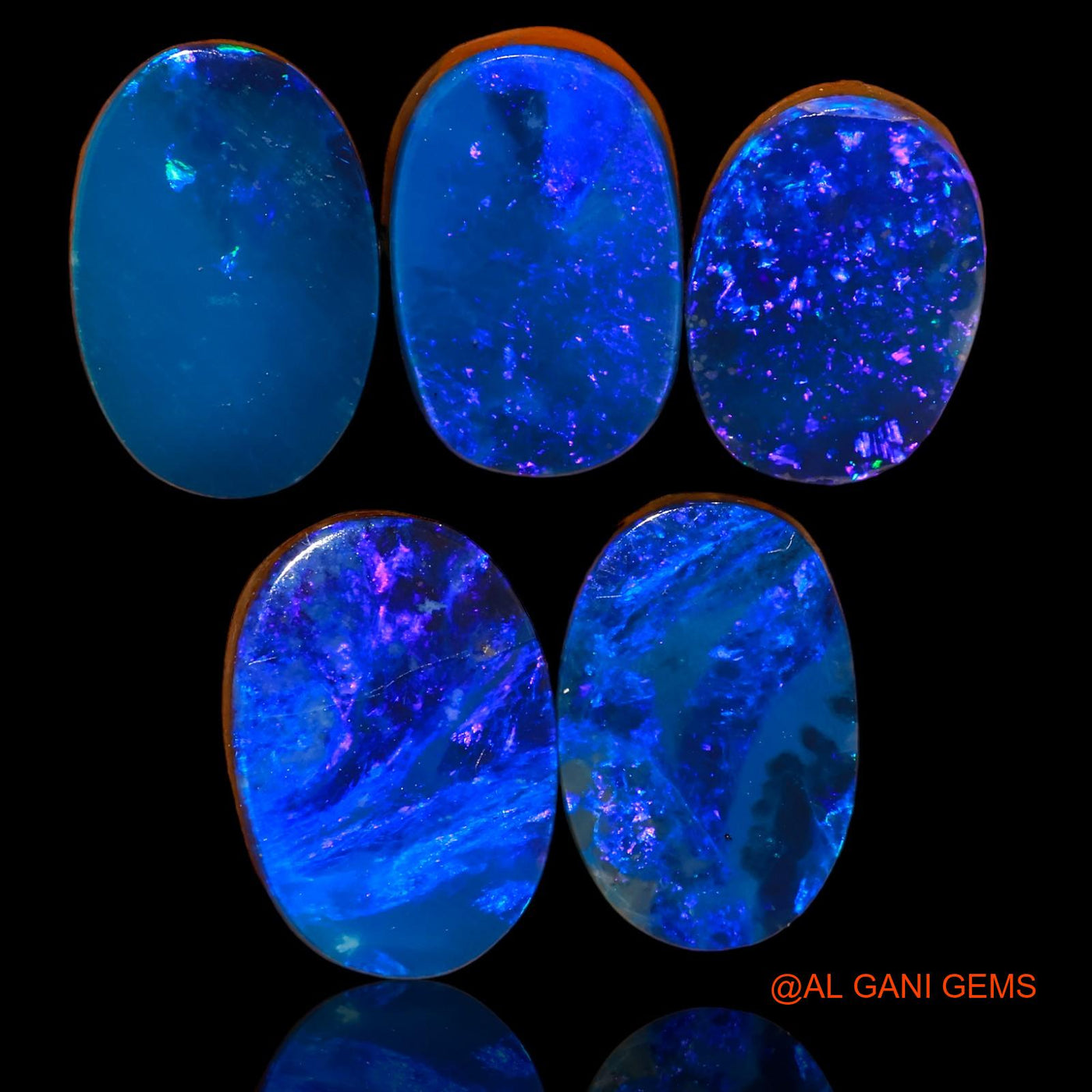 Lab-Created Doublet Opal Loose Gemstone Oval Cabochon 5 Pcs Wholesale Lot 22.80 Cts 12X9X4 mm TO 14X9X3 mm D-75