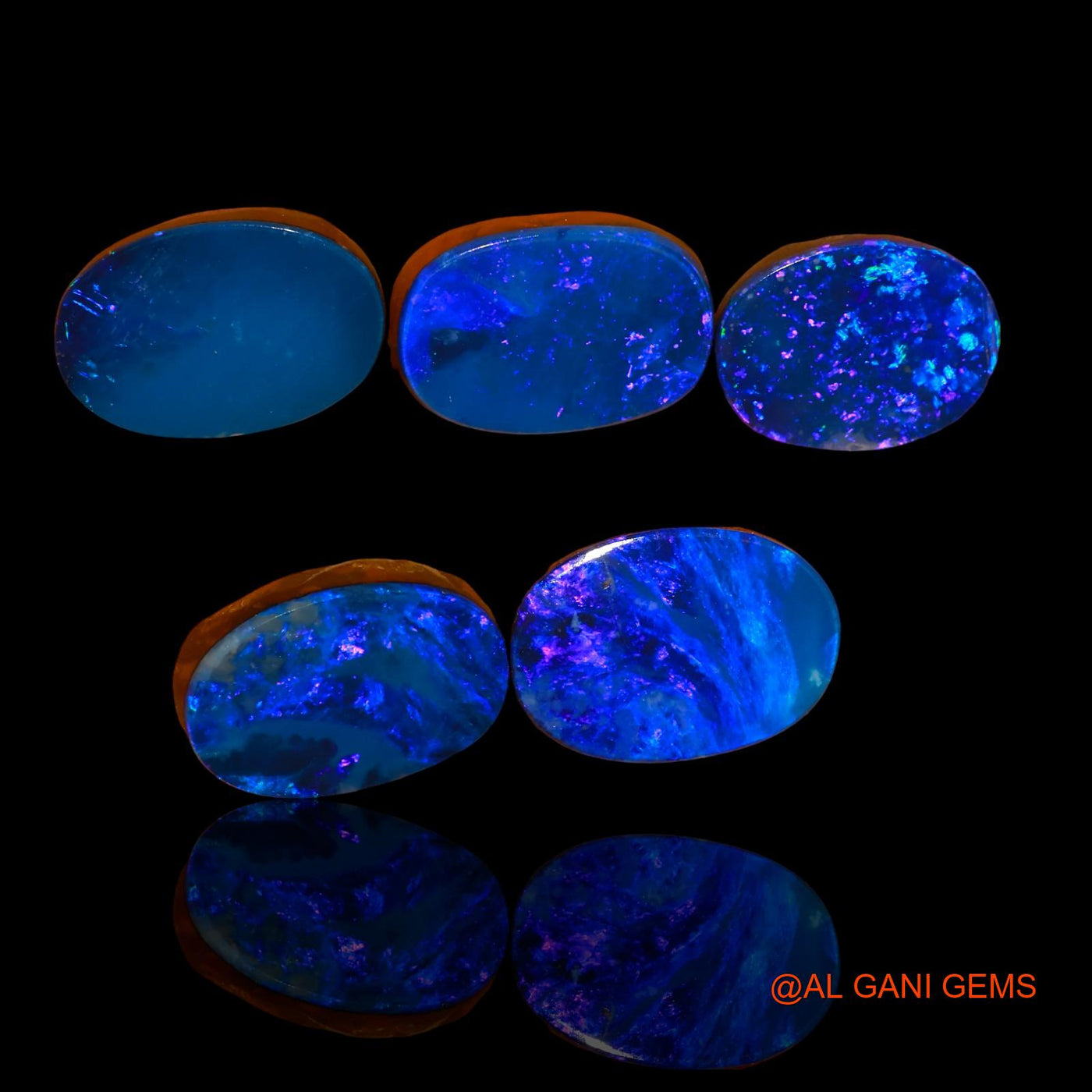 Lab-Created Doublet Opal Loose Gemstone Oval Cabochon 5 Pcs Wholesale Lot 22.80 Cts 12X9X4 mm TO 14X9X3 mm D-75