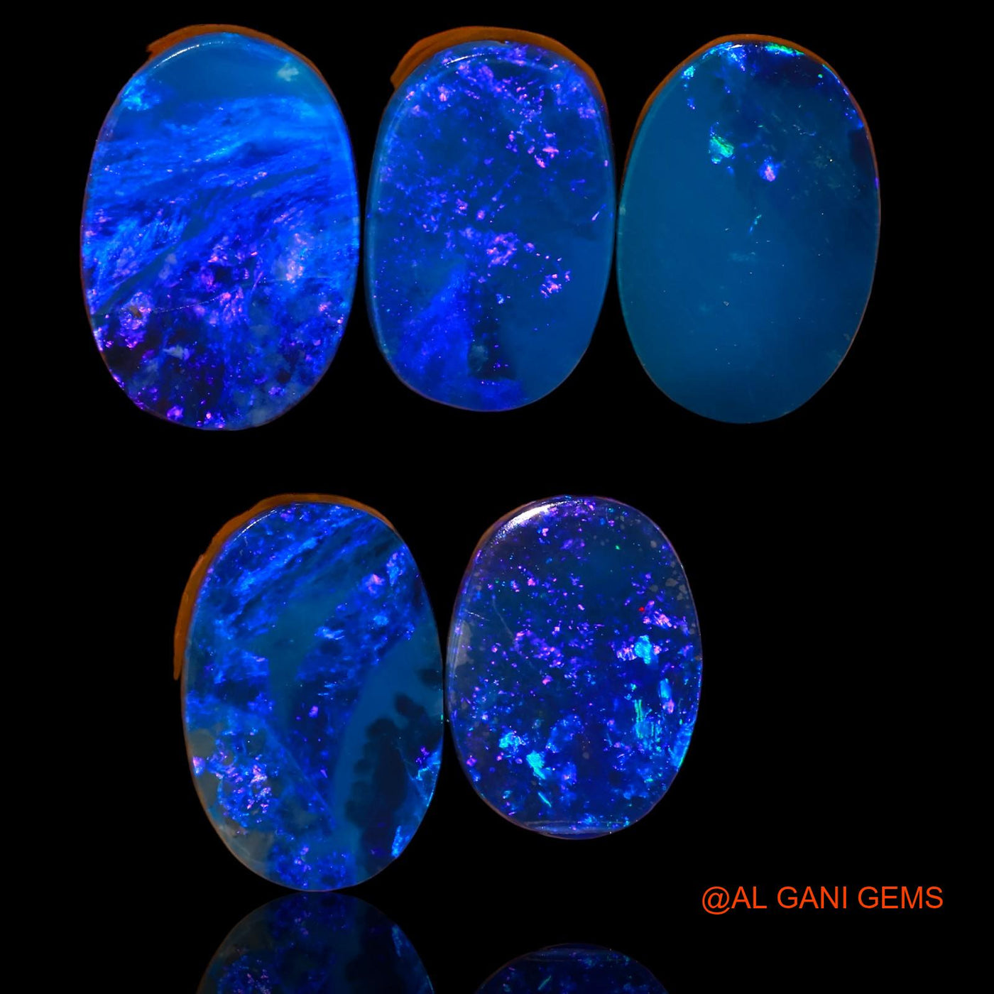 Lab-Created Doublet Opal Loose Gemstone Oval Cabochon 5 Pcs Wholesale Lot 22.80 Cts 12X9X4 mm TO 14X9X3 mm D-75