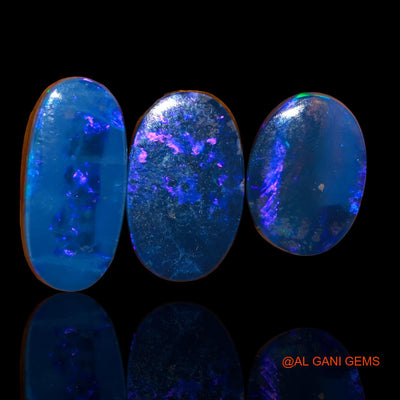 15.20 Cts Australian Doublet Opal Loose Gemstone Oval Cabochon Lab-Created 3 Pcs 13X10X4 mm TO 17X9X4 mm D-77
