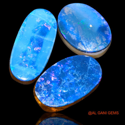 15.20 Cts Australian Doublet Opal Loose Gemstone Oval Cabochon Lab-Created 3 Pcs 13X10X4 mm TO 17X9X4 mm D-77