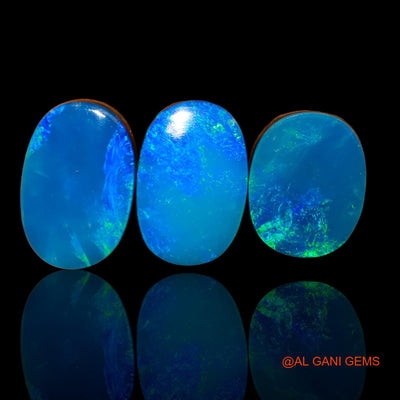 3 Pcs 22.80 Cts Lab-Created Australian Doublet Opal Loose Gemstone Oval Cabochon 14X12X4 mm TO 17X11X4 mm D-79