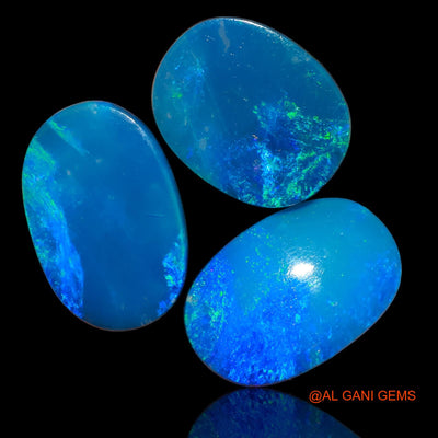3 Pcs 22.80 Cts Lab-Created Australian Doublet Opal Loose Gemstone Oval Cabochon 14X12X4 mm TO 17X11X4 mm D-79