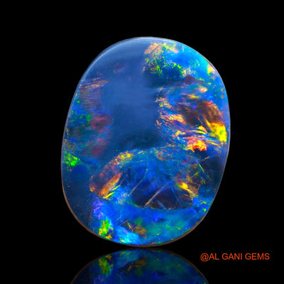 Lab-Created Untreated Doublet Opal Loose Gemstone Oval Cabochon From Australia 9.90 Cts 18x14x4 mm D-7
