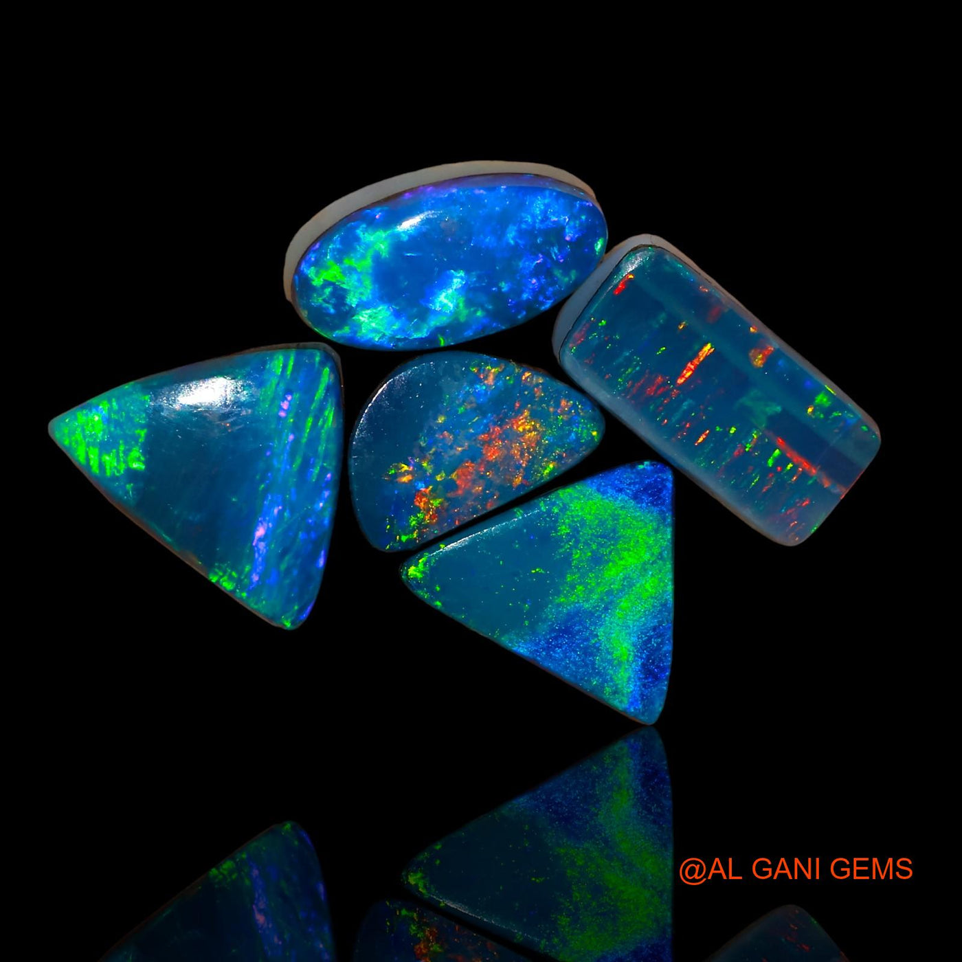 5 Pcs 10.00 Cts Lab-Created Doublet Opal Loose Gemstone Mix Cabochon Wholesale Lot 9X6X3 mm TO 12X8X4 mm D-80