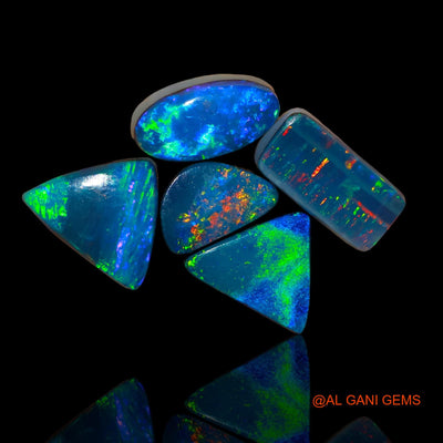 5 Pcs 10.00 Cts Lab-Created Doublet Opal Loose Gemstone Mix Cabochon Wholesale Lot 9X6X3 mm TO 12X8X4 mm D-80
