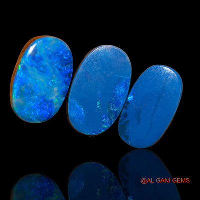 3 Pcs 21.70 Cts Lab-Created Australian Doublet Opal Loose Gemstone Oval Cabochon 16X10X5 mm TO 17X10X3 mm D-82
