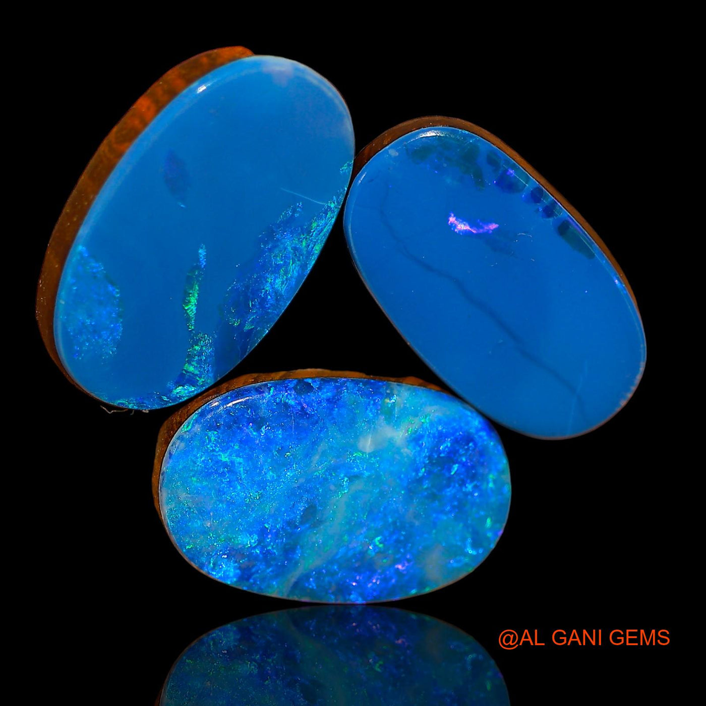 3 Pcs 21.70 Cts Lab-Created Australian Doublet Opal Loose Gemstone Oval Cabochon 16X10X5 mm TO 17X10X3 mm D-82