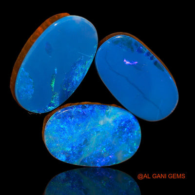3 Pcs 21.70 Cts Lab-Created Australian Doublet Opal Loose Gemstone Oval Cabochon 16X10X5 mm TO 17X10X3 mm D-82