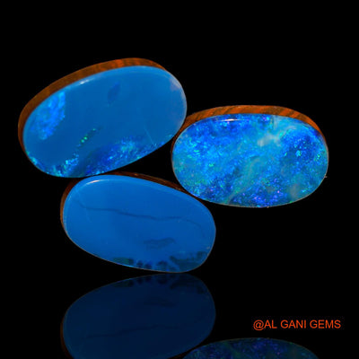 3 Pcs 21.70 Cts Lab-Created Australian Doublet Opal Loose Gemstone Oval Cabochon 16X10X5 mm TO 17X10X3 mm D-82