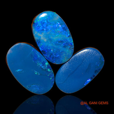 3 Pcs 21.70 Cts Lab-Created Australian Doublet Opal Loose Gemstone Oval Cabochon 16X10X5 mm TO 17X10X3 mm D-82