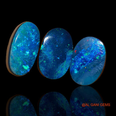 3 Pcs 12.80 Cts Lab-Created Australian Doublet Opal Loose Gemstone Oval Cabochon 13X9X3 mm TO 15X9X4 mm D-84
